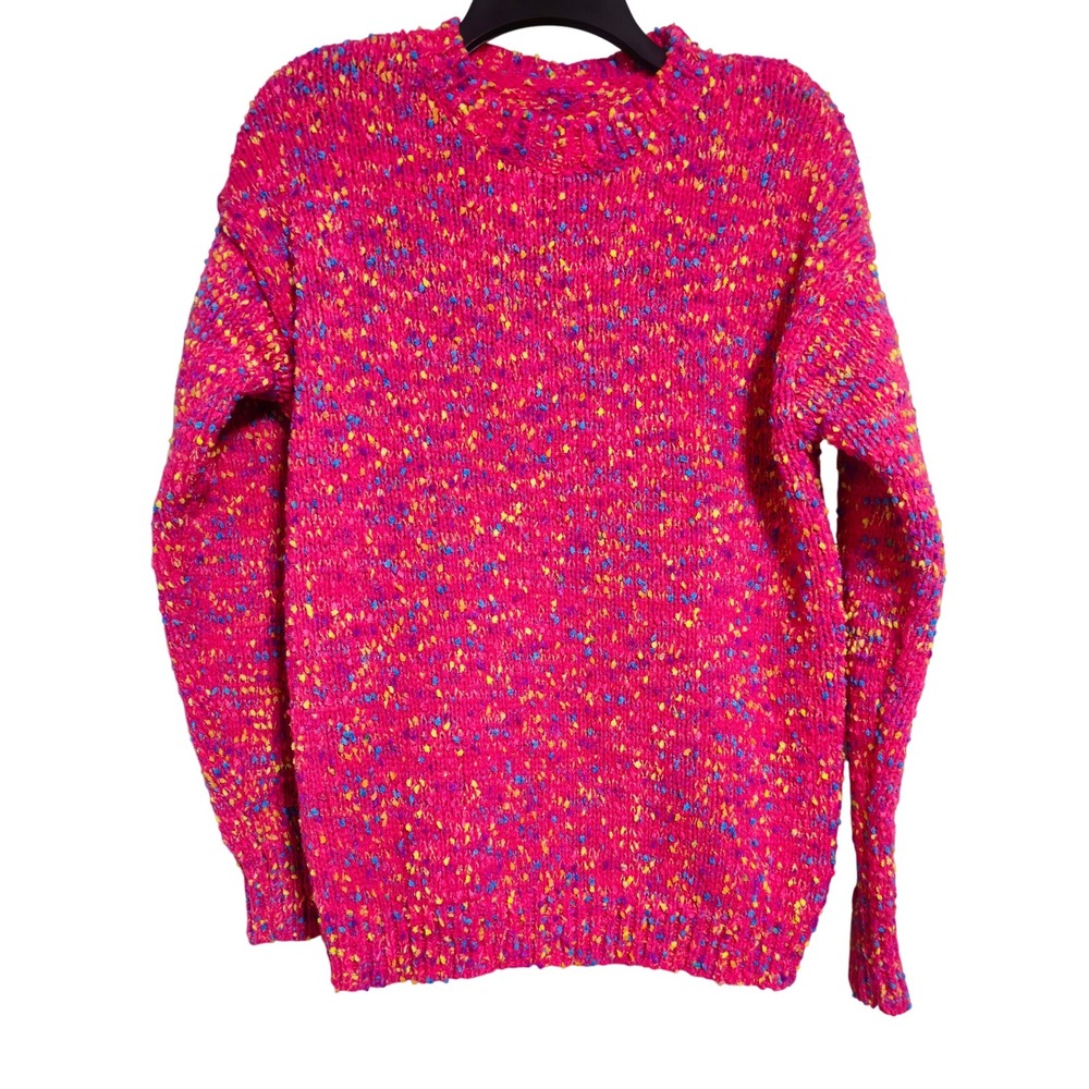 Popcorn‎ Knit Speckled Sweater Bright Pink Blue Yellow Oversized Size S EUC